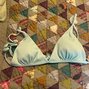 SHEIN Light Blue Ribbed Bikini Top